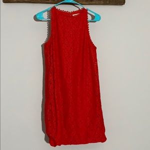 Bright red lace mini dress